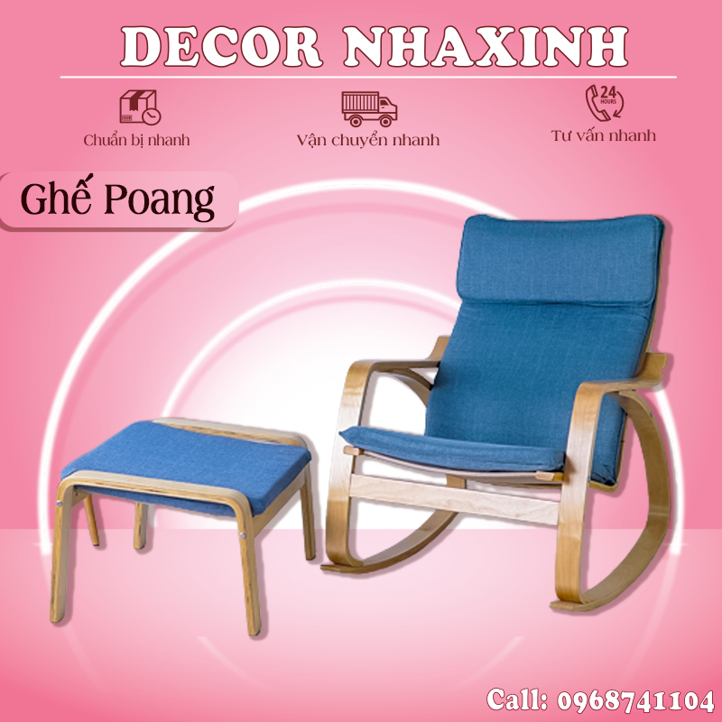 Ghế Thư Giãn Bập Bênh, Ghế Tựa Lưng, Ghế Poang Thư Giãn Khung Gỗ Bạch Dương, Ghế Bập Bênh Thư Giãn