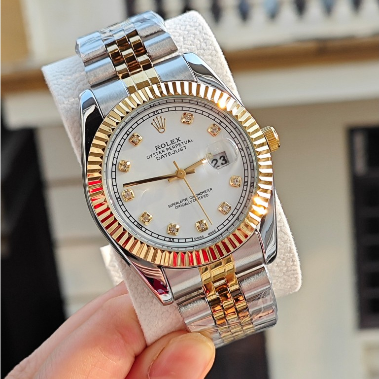 Đồng hồ thời trang nam Rolex dây thép đúc đặc , viền trơn sang trọng đẳng cấp