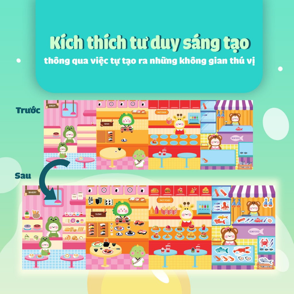 Sách Trò chơi Đồ hàng Phố Ẩm Thực (Hơn 200 Stickers) - Sách tương tác bóc dán sticker cho bé