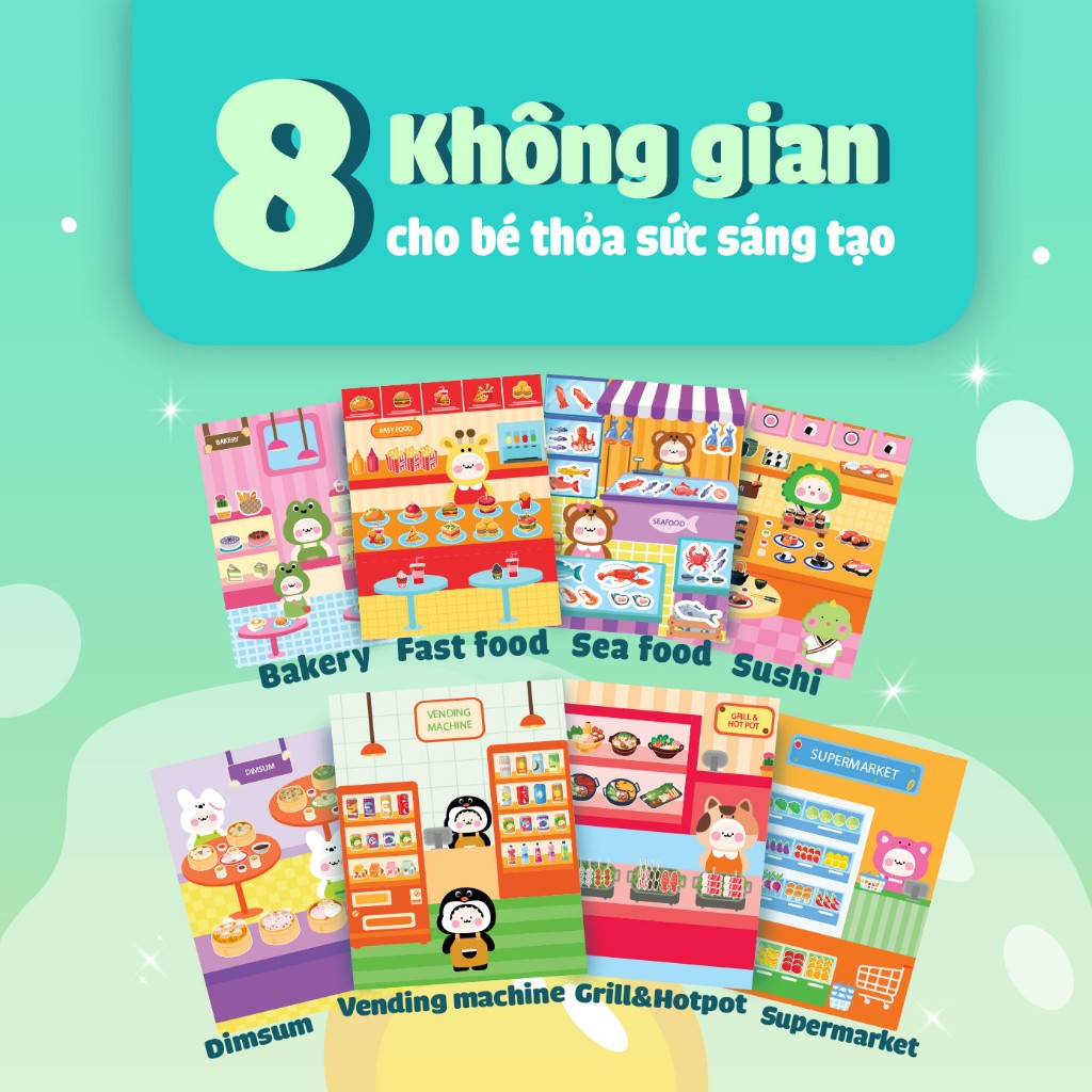 Sách Trò chơi Đồ hàng Phố Ẩm Thực (Hơn 200 Stickers) - Sách tương tác bóc dán sticker cho bé