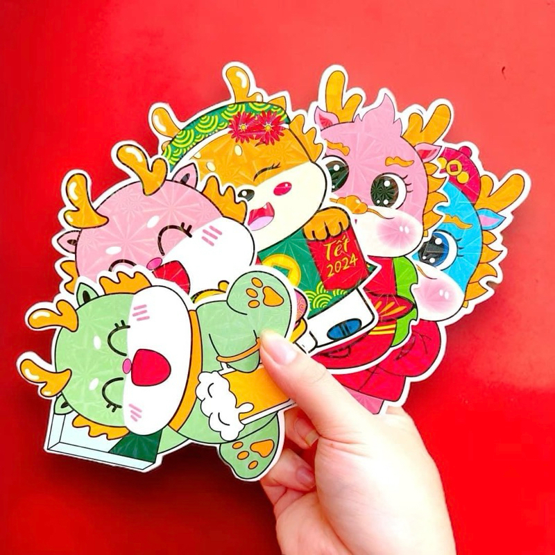 Bao lì xì Rồng phản quang mới nhất 2024 kute lấp lánh, chibi gấu dâu đáng yêu mix nhiều mẫu, Lì xì tết 2024 2023 dày dặn