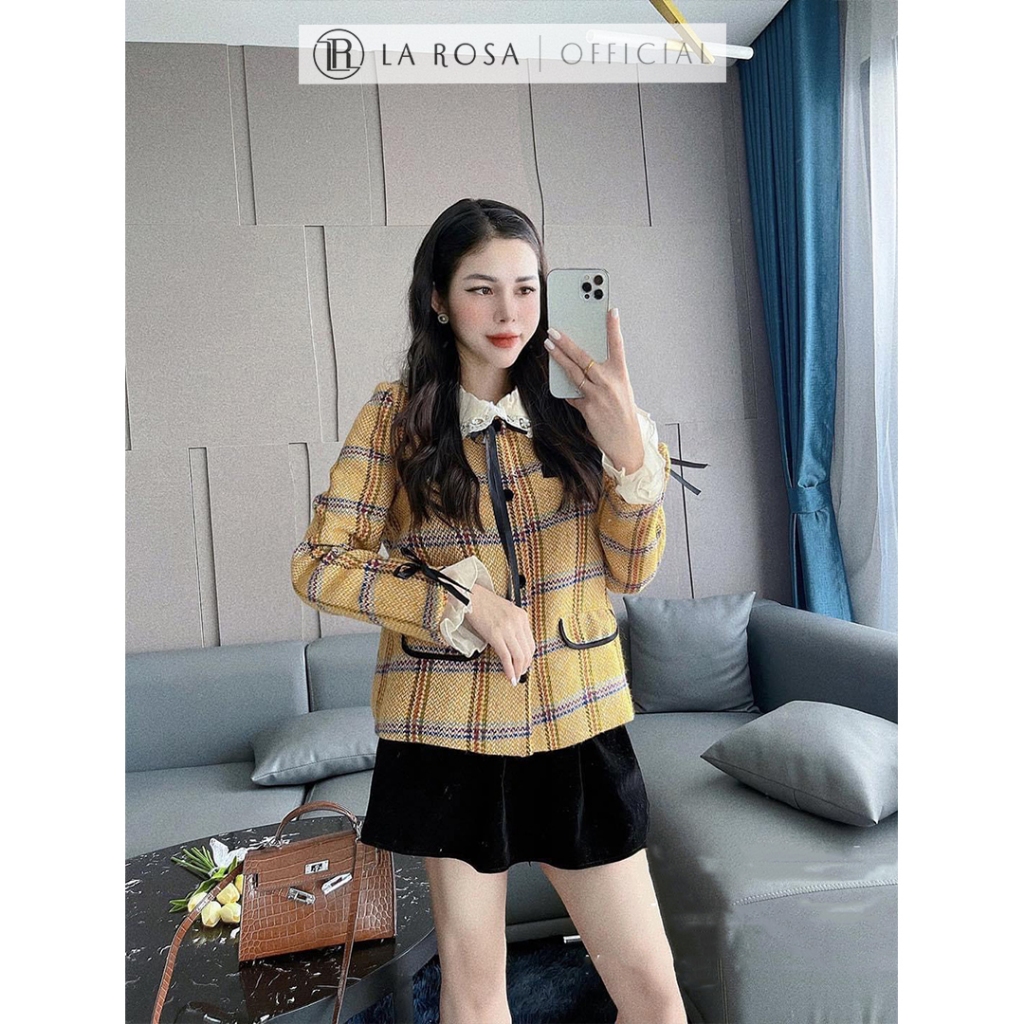 Áo Khoác Dạ Tweed Tiểu Thư LAROSA Áo Tay Bèo Phối Nơ, Cổ Áo Phối Ren Cách Điệu, Sang Chảnh A473