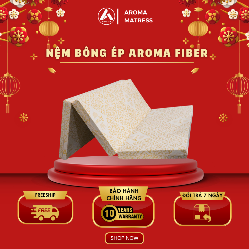 Nệm Bông Ép Gấp 3 Aroma Fiber Không Nóng Lưng, Nệm Cứng Không Võng Lưng, Bảo Hành 10 Năm