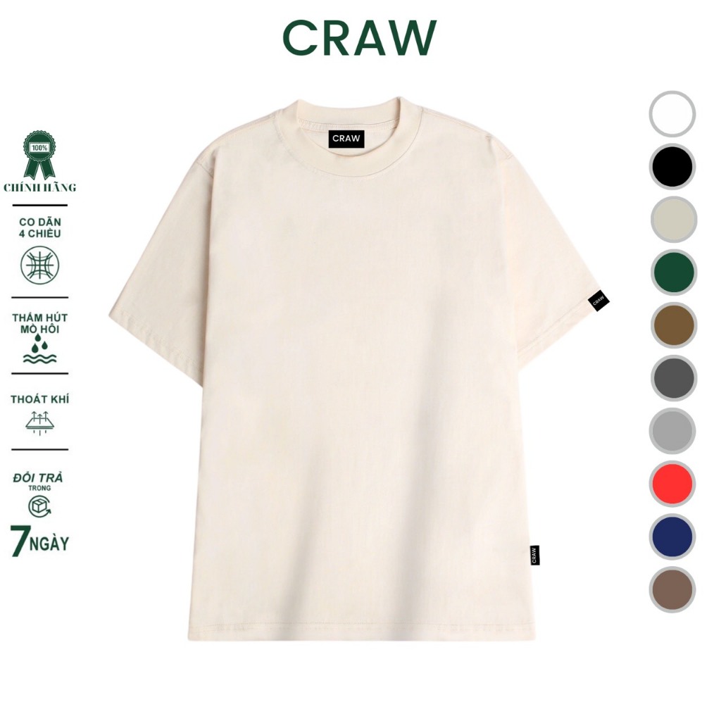 Áo thun tay lỡ CRAW phông unisex nam nữ vải coton mềm mịn, co dãn Oversize form rộng - Craw XD00 Trơn