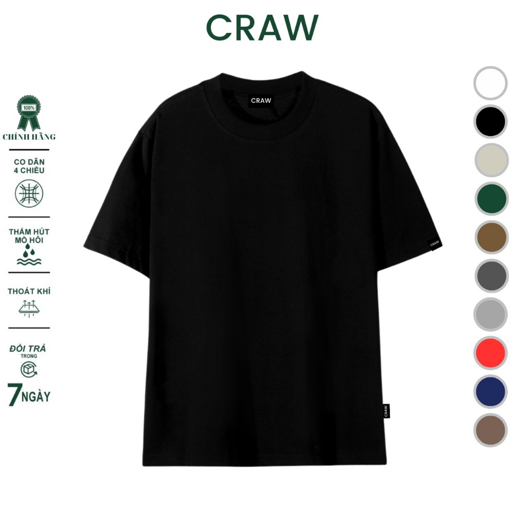 Áo thun tay lỡ CRAW phông unisex nam nữ vải coton mềm mịn, co dãn Oversize form rộng - Craw XD00 Trơn