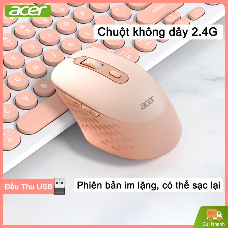 Chuột Im Lặng Không Dây Acer OMR215 2.4GHz Có Thể Sạc Lại Chuột Màu Hồng Thích Hợp Làm Văn Phòng Công Ty Và Gaming