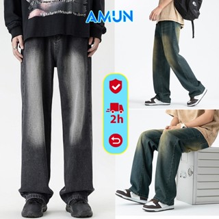 Quần Bò jean baggy nam Xanh Đen vàng Wash RETRO ống rộng xuông cạp cao Quần bò nam dáng suông xu hướng Avocado
