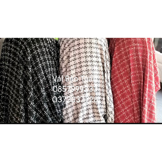 Vải dạ tweed đỏ kẻ ô vuông trắng