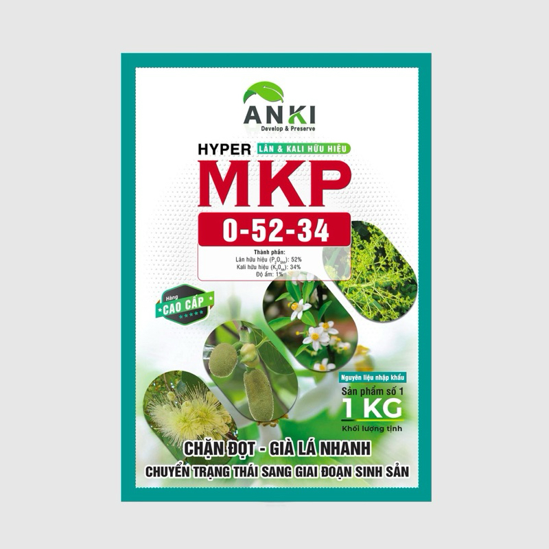 Phân bón MKP (chuẩn công thức đk lân hữu hiệu - Chặn đọt, già lá nhanh, chuyển trạng thái sang giai 