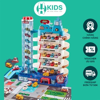 Đồ chơi gara ô tô bãi đỗ xe 5 tầng có đường đua tự động kích thước lớn X KIDS kèm sẵn 8 ô tô có đèn nhạc vui nhộn trẻ em