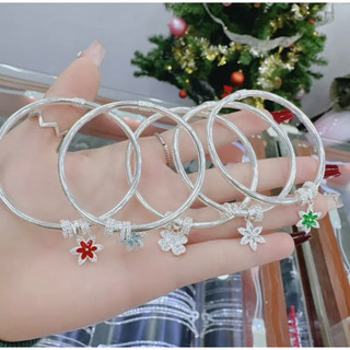 Vòng tay bạc mix charm hoa lá cho nữ siêu xinh