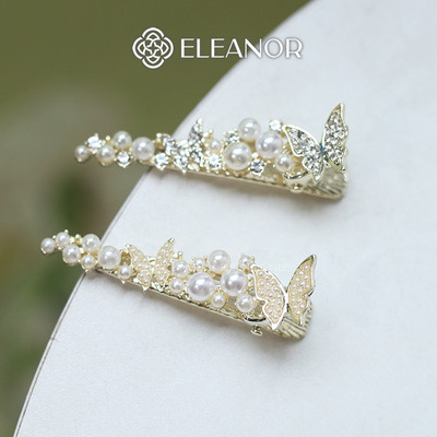 Kẹp tóc nữ Eleanor Accessories hình hồ điệp đính đá kẹp tóc mái ngọc trai nhân tạo phụ kiện tóc 6892