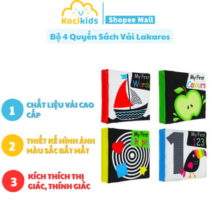 Bộ 4 quyển sách vải Lakaros giúp bé chơi tự lập, phát triển thị giác dành cho bé từ 0-1 tuổi Kocikids
