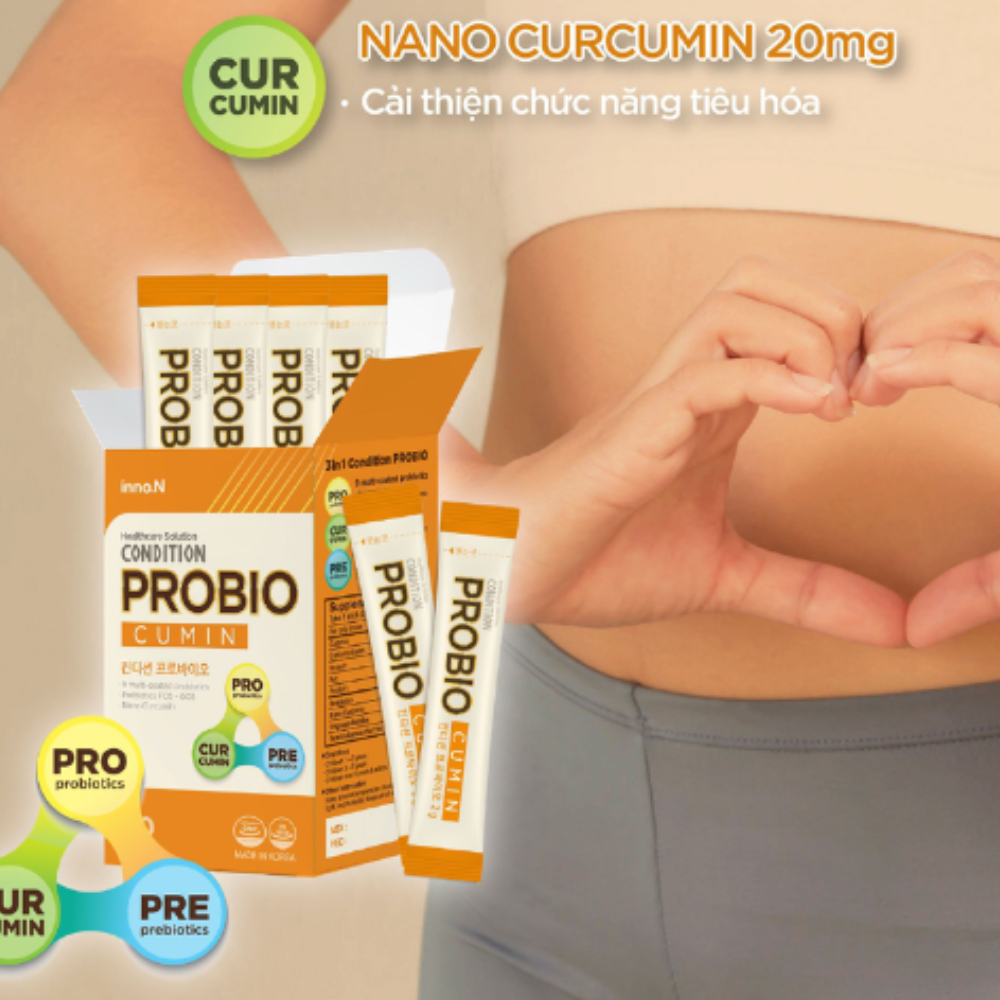 Men tiêu hoá Hàn Quốc bổ sung lợi khuẩn tăng cường chức năng tiêu hoá Inno.N Curcumin Nano Condition Probio 30 Gói