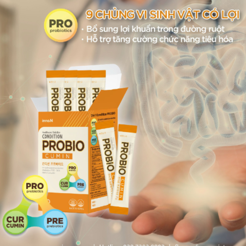 Men tiêu hoá Hàn Quốc bổ sung lợi khuẩn tăng cường chức năng tiêu hoá Inno.N Curcumin Nano Condition Probio 30 Gói