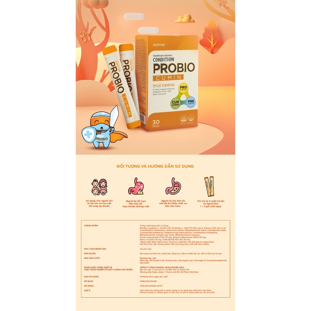 Men tiêu hoá Hàn Quốc bổ sung lợi khuẩn tăng cường chức năng tiêu hoá Inno.N Curcumin Nano Condition Probio 30 Gói