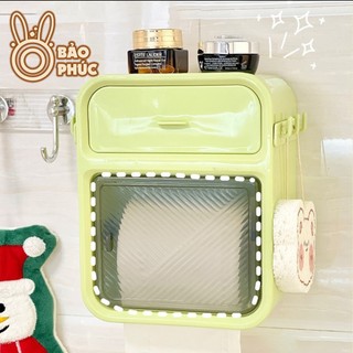 Hộp đựng giấy vệ sinh 2 tầng cao cấp sticker cún con dán tường chống nước có kệ để điện thoại và ngăn kéo