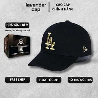 Nón kết Mũ lưỡi trai LA logo vàng thêu nổi 3D cao cấp Free size - Full hộp