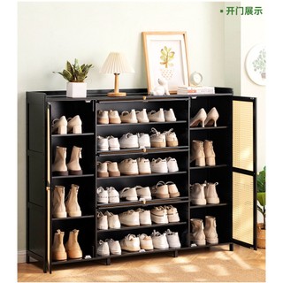 Tủ giày cửa mây tre đan 1m, 1m35 - Tủ giày dép gỗ tre, Kệ để giày dép nhiều ngăn phong cách Vintage decor nhà đẹp