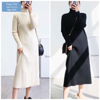 ZV9 - Váy đầm body dài tay dáng dài thu đông cổ lọ chất thun gân cao cấp - Zang Tote