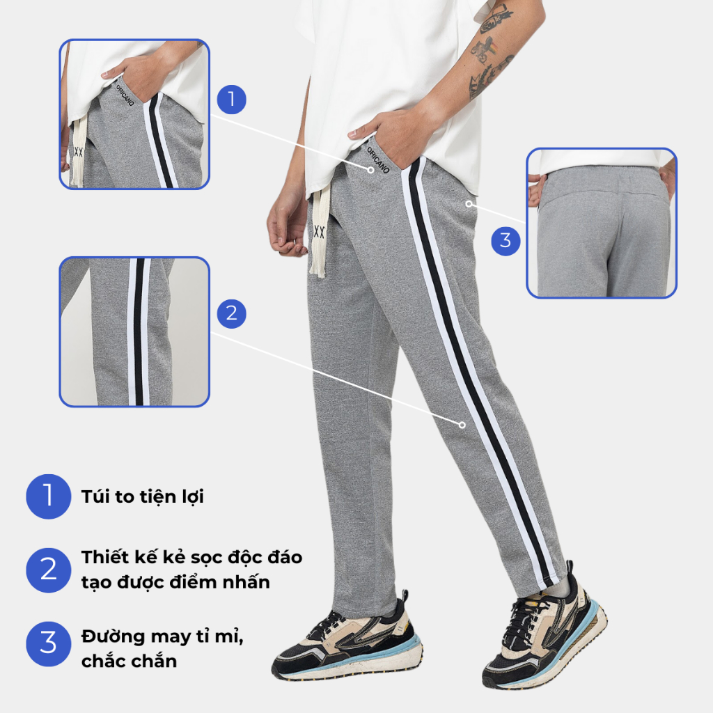 Quần Thể Thao ORICANO, Quần Thu Đông Nam, Quần Dài Thể Thao Nam Chất Liệu Cotton Nỉ Sọc Ecollect Cao Cấp Co Giãn 4 Chiều