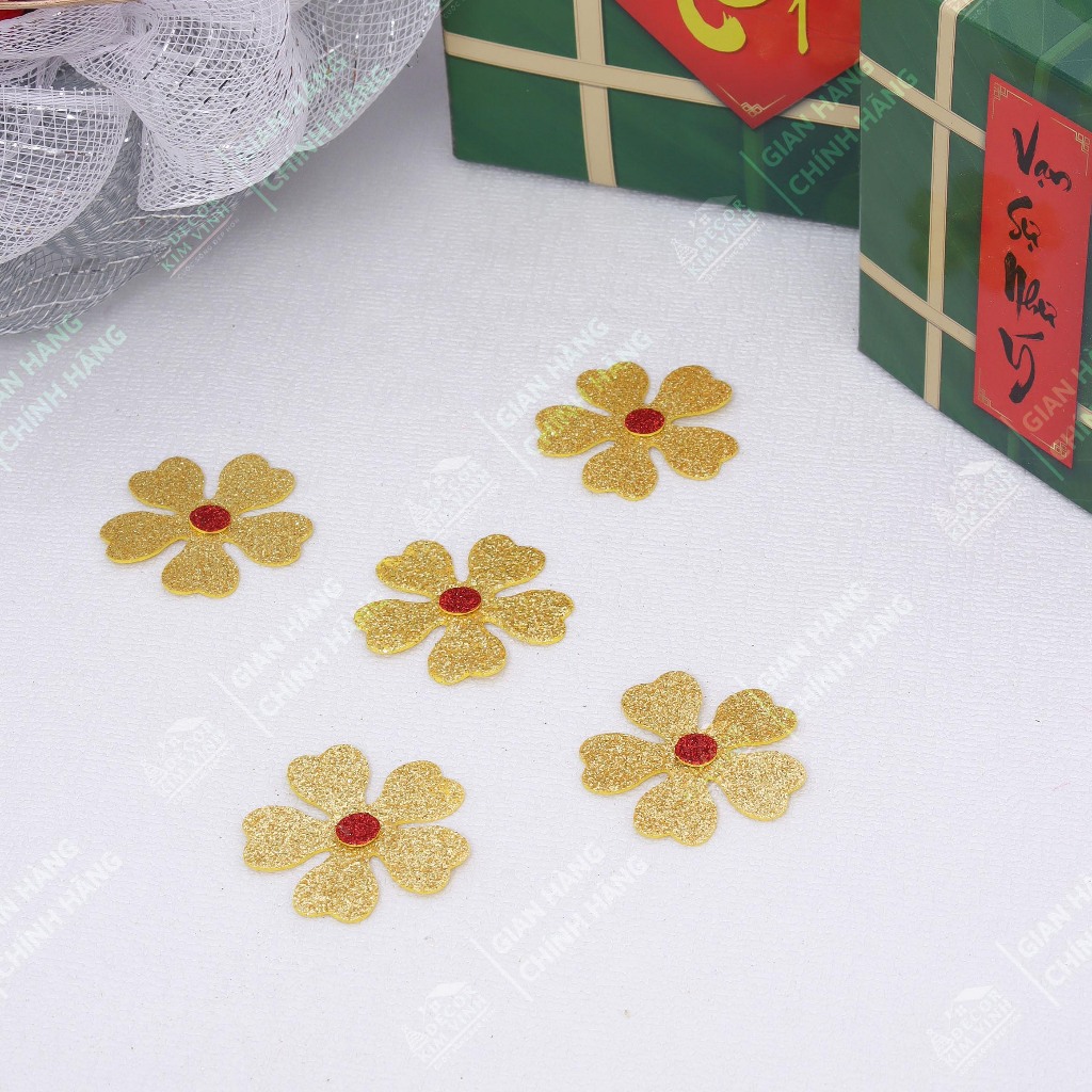 Combo 5 Set Hoa Mai Dẻo Nhuỵ Đỏ MD07 Handmade Trang Trí Tết