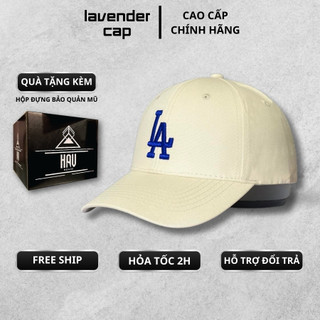 Nón kết Mũ lưỡi trai LA trắng logo thêu xanh tinh tế dành cho mọi lứa tuổi Free size