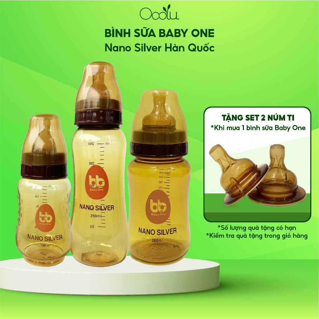 Bình sữa Nano Silver Baby One Hàn Quốc cao cấp đủ size 150ml / 250ml / 260ml cho bé từ sơ sinh