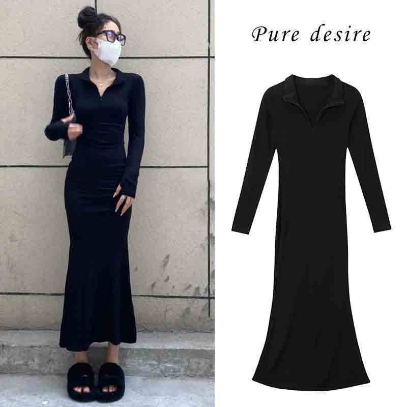 Đầm váy ôm body đuôi cá dáng dài liền thân phối khóa kéo xỏ tay chất zip - 247store.vn - Vaybody9550_P12K1