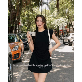 [V445] VÁY TĂM TAY HẾN CUTOUT DÚM EO metwo.dearu - Váy thun trơn ngắn sát nách khoét eo đệm vai rút hông basic Hàn Quốc
