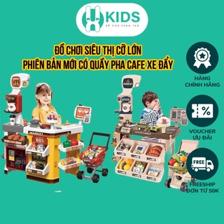 Đồ chơi siêu thị bán hàng size lớn kiểu mới X KIDS nhiều chi tiết đồ hàng kèm xe đẩy quầy pha cafe, máy quẹt thẻ cho bé