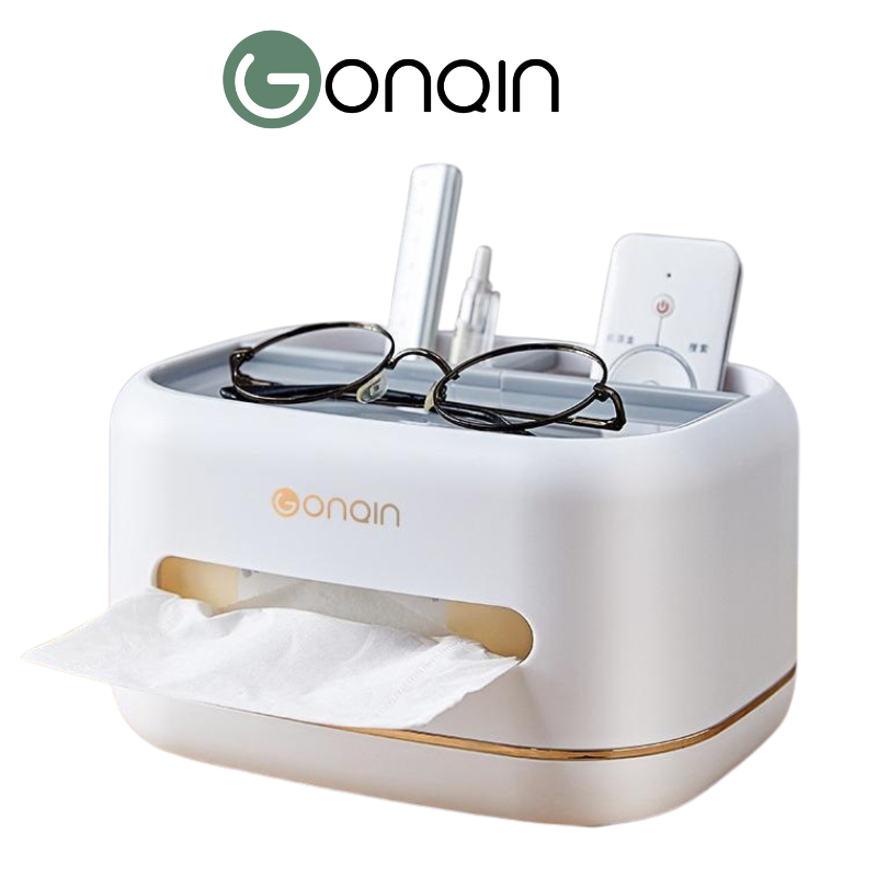 Hộp Đựng Khăn Giấy Để Bàn GonQin Cao Cấp A2107 -Hộp Có Ngăn Để Đồ Đa Năng, Chất Liệu Nhựa ABS An Toàn Khi Sử Dụng