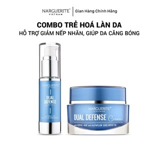 Combo Serum và Kem dưỡng trắng ngừa lão hoá da Narguerite Dual Defense