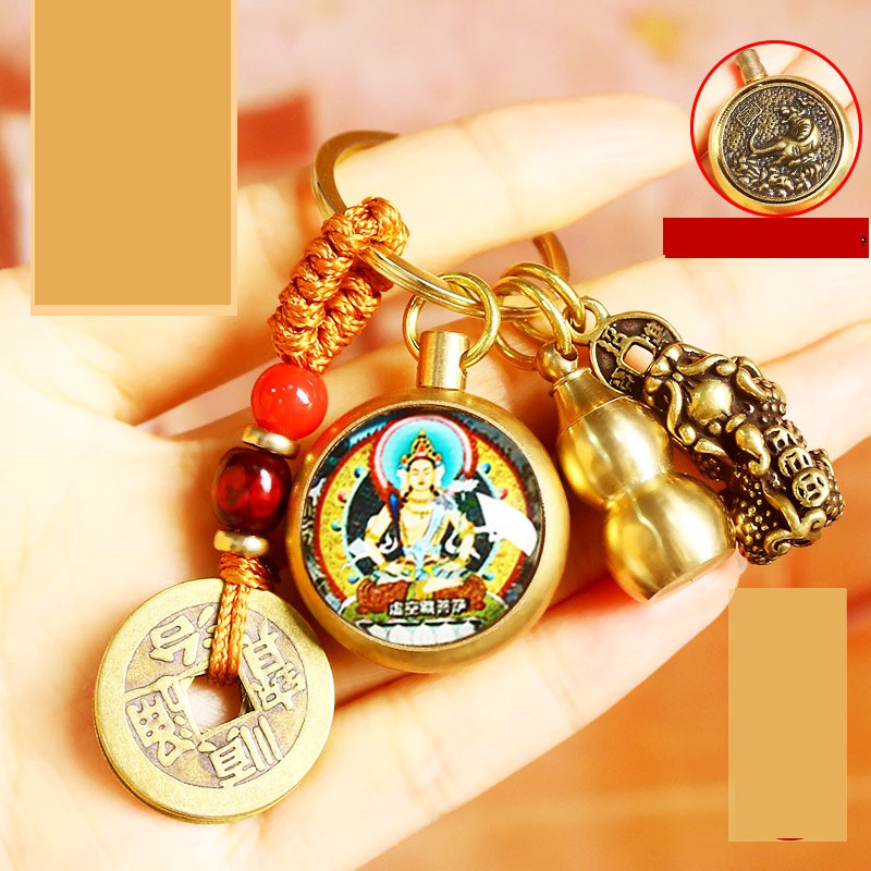 Móc khóa bản mệnh mẫu màu sắc 12 con giáp chất liệu đồng thau(kèm móc bấm hợp kim và cát chu sa đỏ)