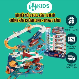 Bộ đồ chơi kết nối đường hầm khủng long, gara đậu xe 5 tầng , đường đua cao tốc X KIDS dài 1m6 sẵn 16 ô tô cho bé