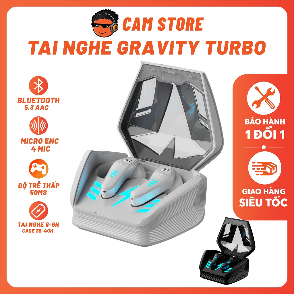 Tai Nghe Gaming Gravity Turbo V2 - Game Mode 50MS, Bass Mạnh, Pin Trâu, Chống Nước IPX4, Hàng Chính Hãng