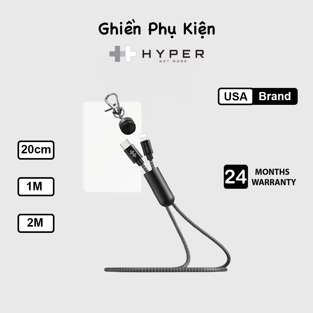 Cáp Hyper USA C to L 20CM/1M/2M Dành Cho Điện Thoại - Hàng Chính Hãng