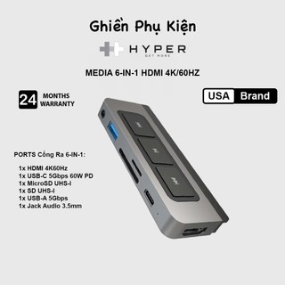 Hub hyperdrive 6in1 hdmi 4k/60hz cổng chuyển type c dành cho ipad air/pro - hd499