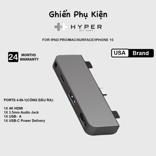 Hub hyperdrive 4in1 hdmi 4k/30hz cổng chuyển type c dành cho ipad pro/macbook/surface