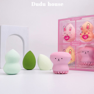 Set 4 món mút trang điểm kèm bạch tuộc rửa mặt habaria makeup sponge