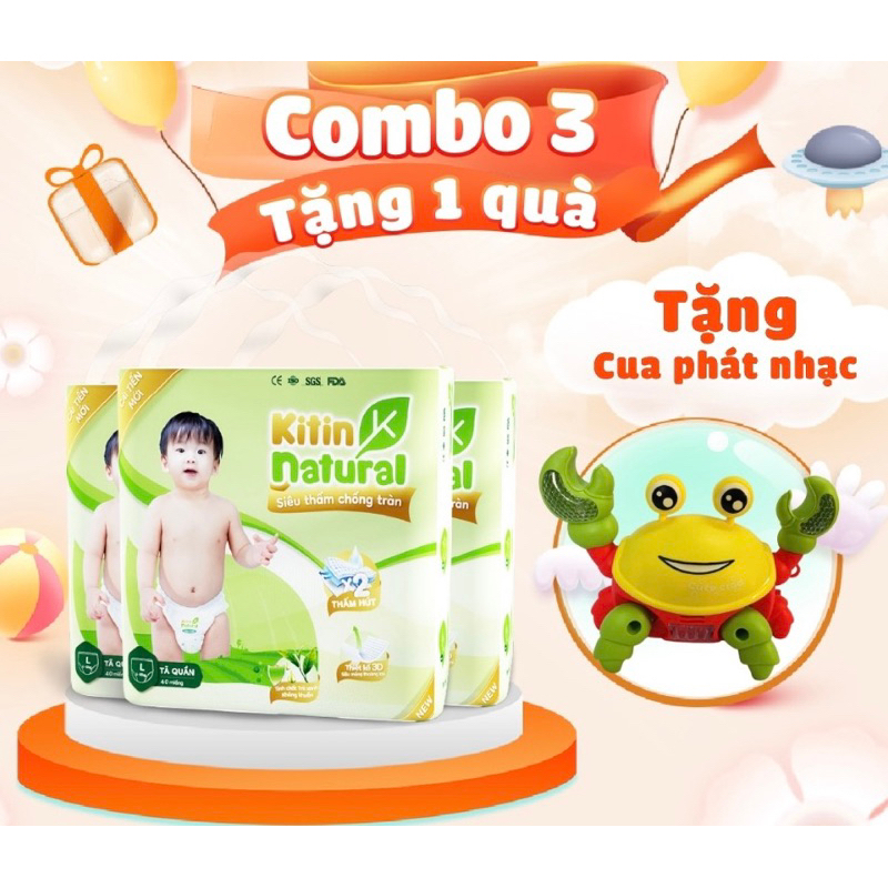 [Combo 3 Bịch + Tặng Cua Bin Phát Nhạc] Tã Bỉm Dán/Quần Kitin Natural Thấm Hút khô thoáng