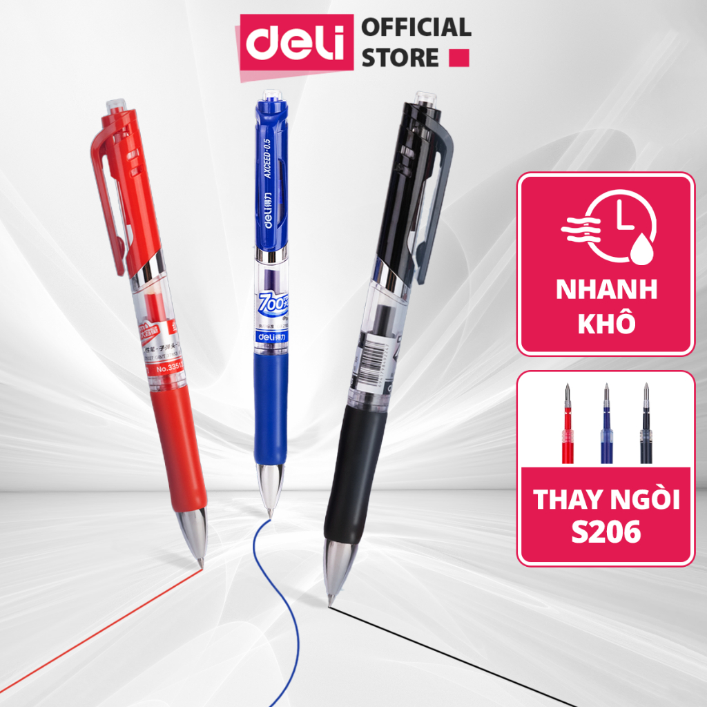 Combo 5/10/20 Bút bi nước mực gel Deli mực xanh/đỏ/đen ngòi 0.5mm kiểu dáng hiện đại cầm tay thoải mái nét đều trơn