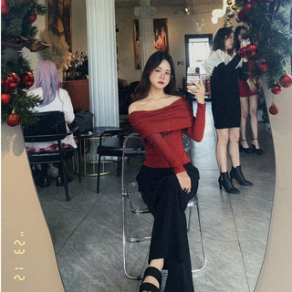 Áo Trễ Vai Nữ Tay Dài Cổ Thuyền Siêu Hot Chất Tăm Nhung Cao Cấp Co Dãn Mềm Mịn Form Dáng Sang Trọng Nữ Tính