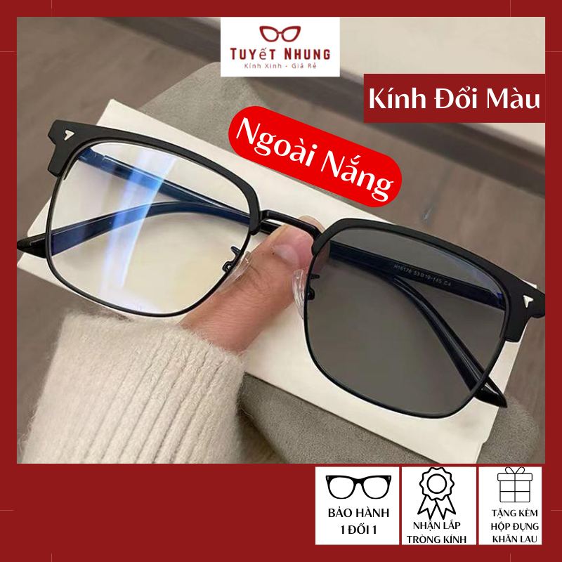 Mắt kính râm và đổi màu gọng chữ nhật nửa viền phong cách retro thời trang hàn quốc mã ZZ02 - Tuyết Nhung