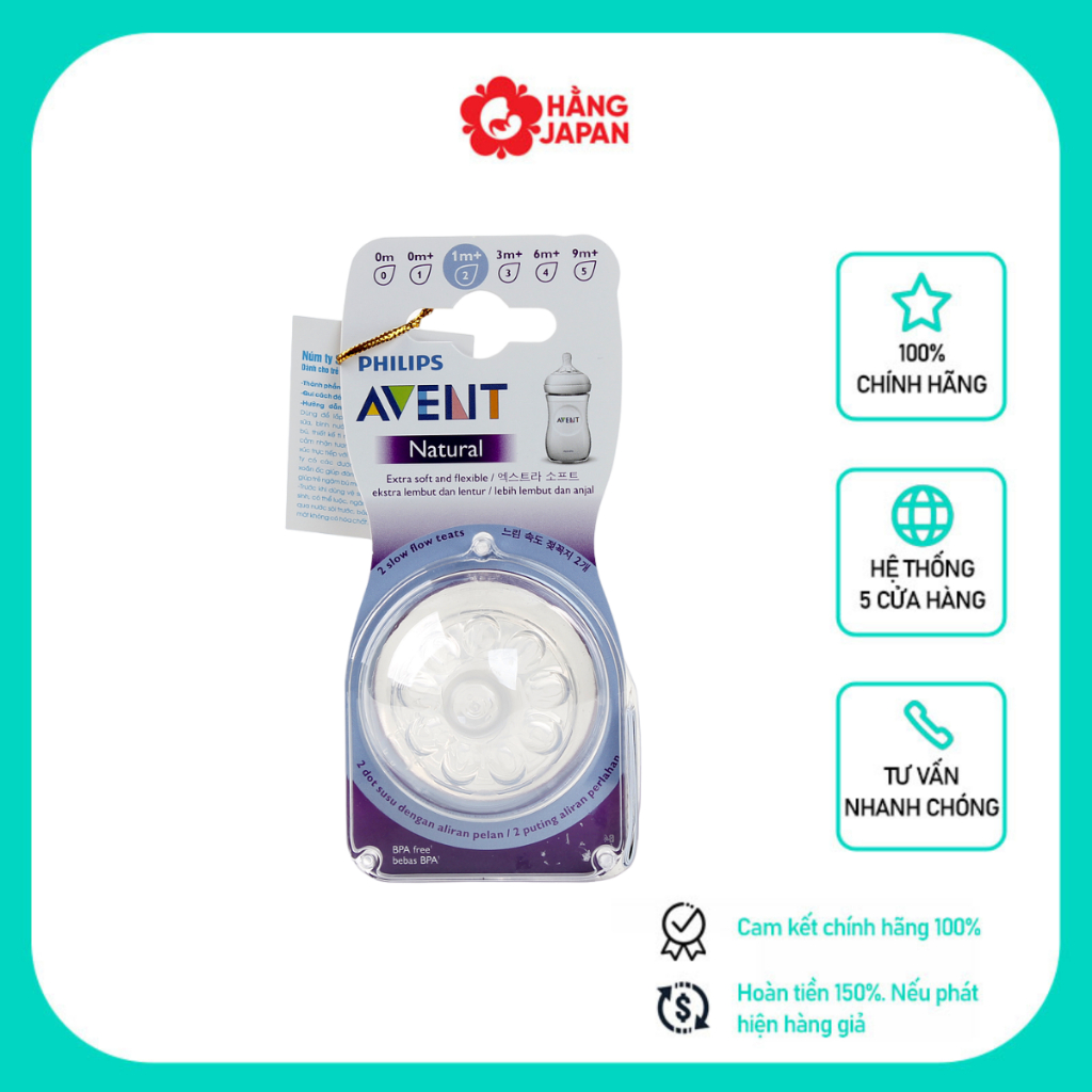 Bộ 2 núm ty bình sữa Philips Avent Natural cho bé - Hàng chính hãng