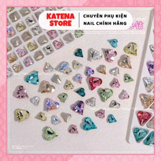 5 VIÊN - Đá khối Nail Màu Hồng, Trắng, Xanh biển, Hologram,... Hình Trái Tim Nhọn Trang Trí Móng