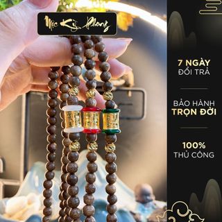 Vòng Trầm Hương Mix Lu Ngọc Mạ Vàng (3 màu) 108 Hạt Nâu Sẫm MỘC KỲ PHONG - Bảo Hành Hương Thơm Trọn Đời
