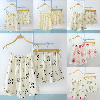Set bộ đồ ngủ hai dây chất đũi mềm thoáng mát bốn mùa nhiều họa tiết