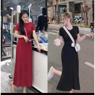 đầm suông dáng dài tay ngắn cổ tròn xẻ tà bigsize 40-120kg