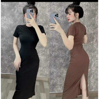 Đầm tay ngắn cổ tròn dáng dài xẻ tà sau bigsize 40-120kg